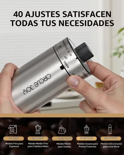 Vista 3 de CIRCLE JOY Molinillo de café manual con 40 ajustes externos ajustables, molinillo de granos de café de cerámica cónico de cerámica, molinillo