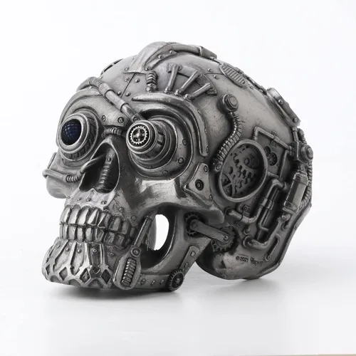 Vista 6 de Veronese Design 4 1/2" alto Steampunk láser ojo cráneo resina escultura Petwer acabado