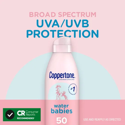 Vista 12 de Coppertone Water Babies - Loción de protección solar en aerosol SPF 50, protector solar para bebés recomendado por pediatras, protector solar