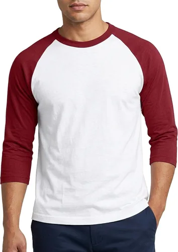 Vista 11 de Camiseta de béisbol raglán para hombre, de algodón, dos tonos, casual, atlética