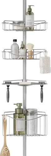 Vista 12 de Zenna Home Organizador de esquina con poste de tensión, organizador de ducha ajustable con 4 cestas, organizador de barra de tensión de baño Negro