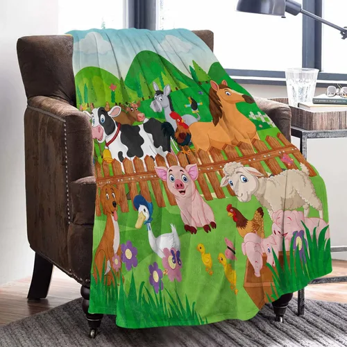 Vista 9 de Manta de animales de granja linda manta de animales de granja para niños, suave y acogedora manta de franela de granja para perros de granja, cerdo