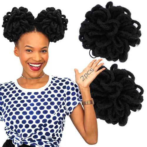 Vista 11 de DreadLocks Chignons Afro High Puff Cola de Caballo con Cordón Moño de Cabello Postizos Faux Locs Chignons con Clip Cola de Caballo para Mujeres
