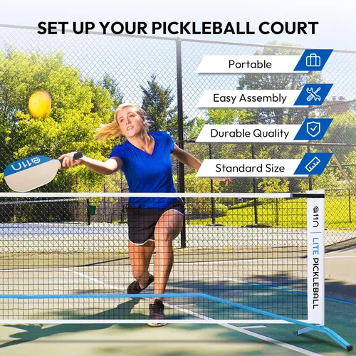 Vista 4 de A11N SPORTS Juego de iniciación de pickleball prémium para entrada, red portátil de 22 pies, marcadores de cancha, 4 paletas, pelotas y bolsa