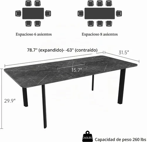 Vista 2 de HIPIHOM Mesa de comedor extensible para 6-8 personas, mesa gris oscuro