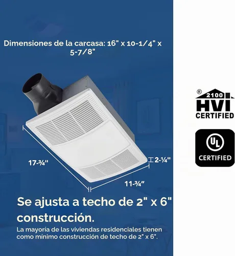 Vista 4 de Broan-NuTone BHFLED80 PowerHeat - Extractor de baño, calentador y combinación de luz LED, 80 CFM.