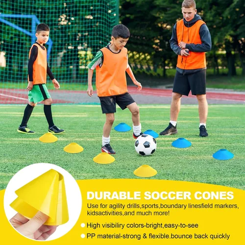 Vista 6 de Juego de fútbol con bandera, cinturones de fútbol ajustables para 14 jugadores, contiene 42 banderas de fútbol, 8 conos de práctica, fútbol