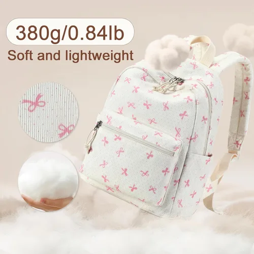 Vista 8 de LEDAOU Mini mochila para niñas, bonita mochila pequeña para mujeres, adolescentes, niños, escuela, viajes, bolso de hombro, Lazo rosado, Pequeño