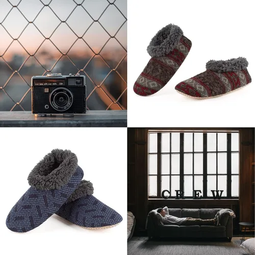 Vista 7 de Cozylook Paquete de 2 pantuflas de casa para hombre, suela suave, calcetines acogedores y mullidos con agarres antideslizantes, regalos únicos