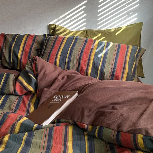 Vista 280 de mixinni Juego de funda de edredón vintage a rayas, tamaño twin, juego de ropa de cama de 3 piezas, 100% algodón lavado, suave y transpirable, funda