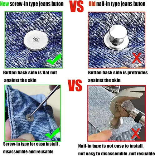 Vista 5 de 20 botones para coser jeans de metal, 0.67 pulgadas, sin clavos, removibles, sin clavos, botones de metal de repuesto para reparación de remaches