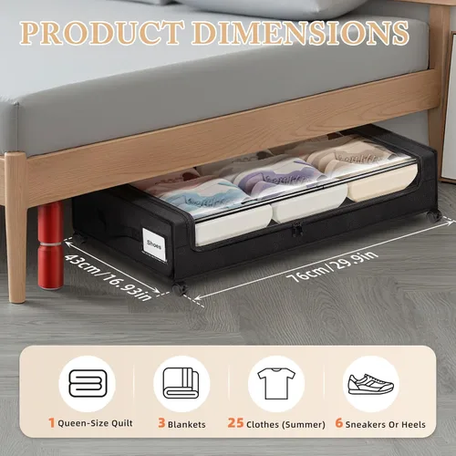 Vista 2 de Almacenamiento debajo de la cama con ruedas, paquete de 2, contenedores de almacenamiento debajo de la cama XXL, almacenamiento de zapatos debajo