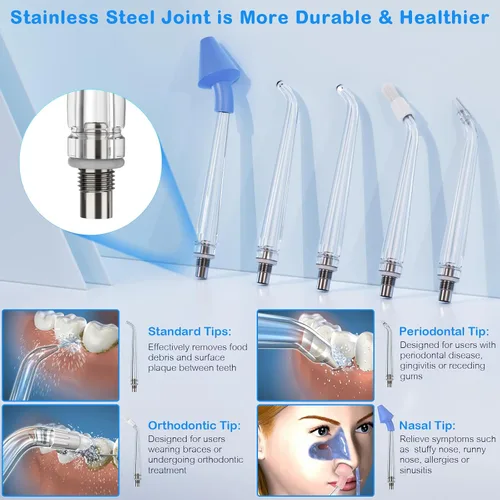 Vista 6 de Irrigador dental de agua para limpieza de dientes y hilo dental con funda de tamaño de viaje, irrigador oral recargable, irrigador dental portátil