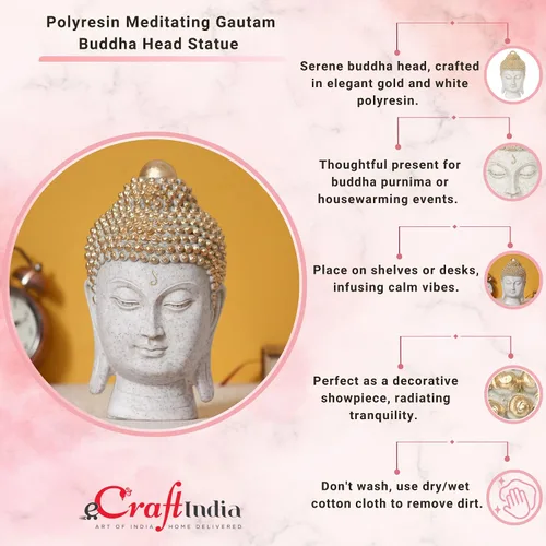 Vista 5 de eCraftIndia Cabeza decorativa de Buda Polyresin Showpiece