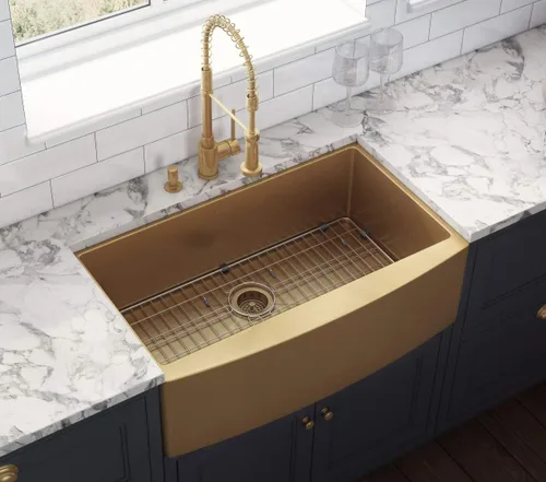 Vista 4 de Ruvati RVH9660GG - Fregadero de cocina de acero inoxidable dorado mate con esquinas redondeadas de 30 pulgadas, color dorado mate, fregadero