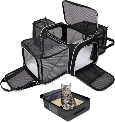 Vista 18 de BAGLHER Bolsa de Transporte para Gatos, Transportador de Mascotas Aprobado por Aerolíneas, de Cara Suave, Portador de Viaje para Mascotas, 5 Puertas