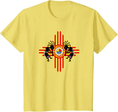 Vista 75 de Native American Kokopelli Kachina Zia Symbol 2 - Camiseta divertida para fanáticos, Negro