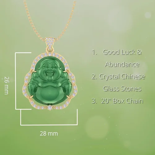 Vista 4 de Collar de Buda verde sonriente de plata, 20 pulgadas, collar de cristal verde, collares de Buda de oro para mujer, collar de Buda riendo colgante