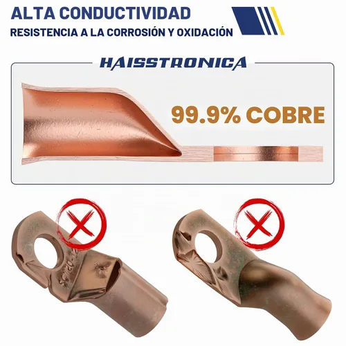 Vista 3 de Haisstronica Kit de 60 lengüetas de alambre de cobre (AWG 8 6 4), extremo de cable de batería resistente, conectores de crimpado de cobre desnudo