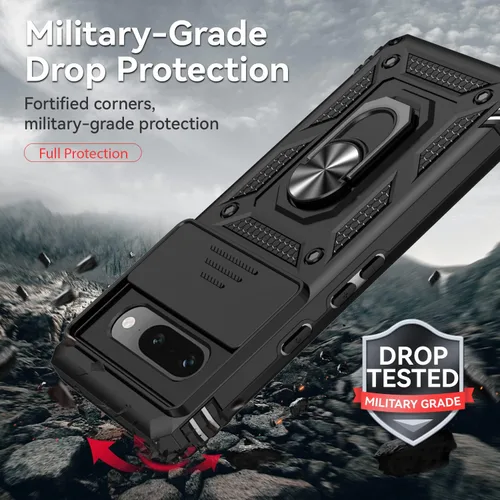 Vista 3 de Funda para Pixel 7a, con protectores de pantalla y funda para cámara, [grado militar] de 16 pies. Funda protectora probada contra caídas con soporte