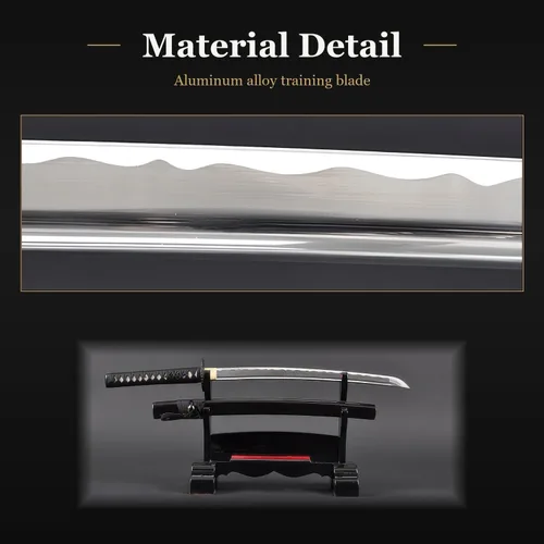 Vista 5 de Handmade Sword - Espada Katana de entrenamiento Iaido sin afilar de aleación de aluminio, hecha a mano, espada completa, vaina negra