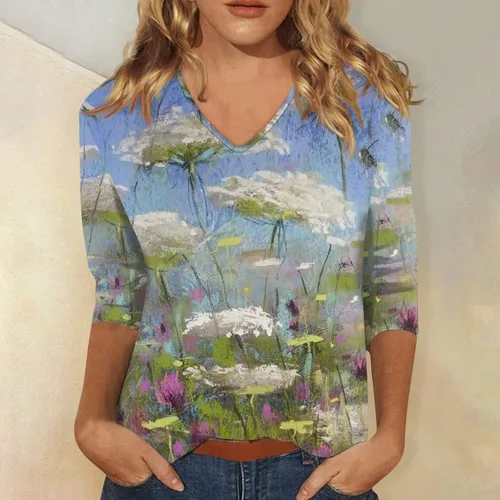 Vista 4 de Camisetas de verano para mujer, con estampado bonito, blusas casuales de talla grande, básicas, con botones, blusas sin botones
