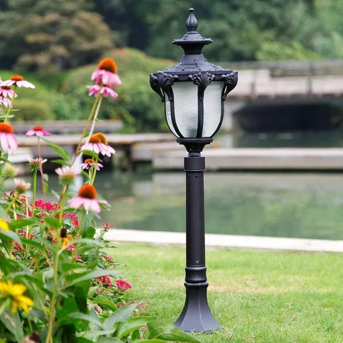 Vista 2 de Luz de pilar impermeable para exteriores, lámpara de columna exterior, impermeable, impermeable, de una sola cabeza, farol de vidrio antiguo