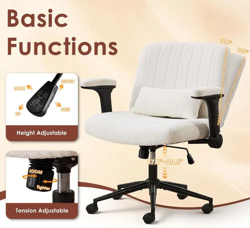 Vista 6 de Criss Cross Office Chair with Wheels,Chenille Beige