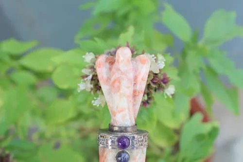 Vista 5 de Jet Natural Sunstone Angel Chakra Varita Varita Sanadora Meditación Ágata Reiki Aura Limpiador Ágata Energizada 4.5-5 pulgadas de largo