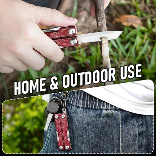 Vista 6 de BIBURY Mini Llavero Multiherramienta Tijeras BI2061R, 9 en 1 Multiherramienta EDC Tijeras con Destornillador, Abrebotellas, Cuchillo de Bolsillo
