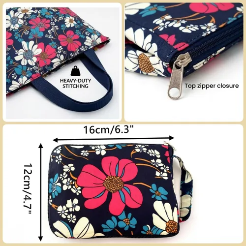 Vista 5 de Bolsas de comestibles plegables reutilizables con cremallera (azul floral)