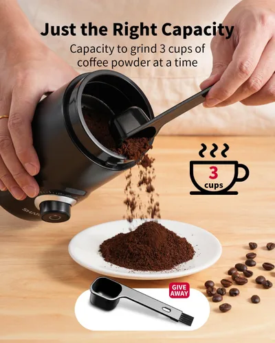 Vista 5 de SHARDOR Molinillo de café eléctrico, 2.47 oz de gran capacidad, molinillo de especias con perilla de sincronización visual para moler preciso, Negro