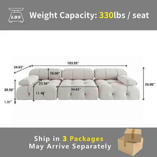 Vista 2 de JACH Sofá modular convertible de 104 pulgadas, sofás minimalistas de terciopelo de mediados de siglo, sofá ancho de 3 asientos moderno de lujo