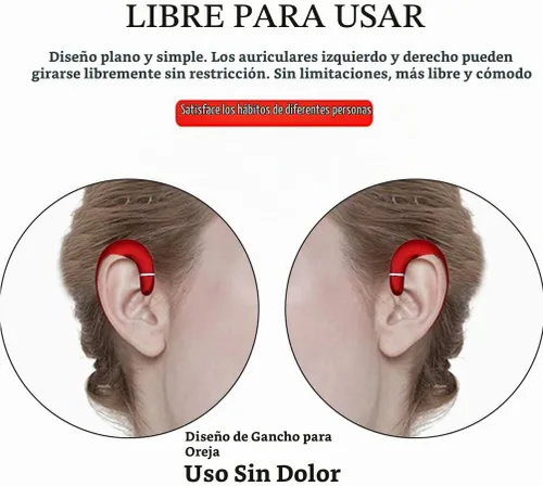Vista 2 de Auriculares inalámbricos Bluetooth con gancho para la oreja, auriculares sin enchufe con micrófono, auriculares con cancelación de ruido de una sola