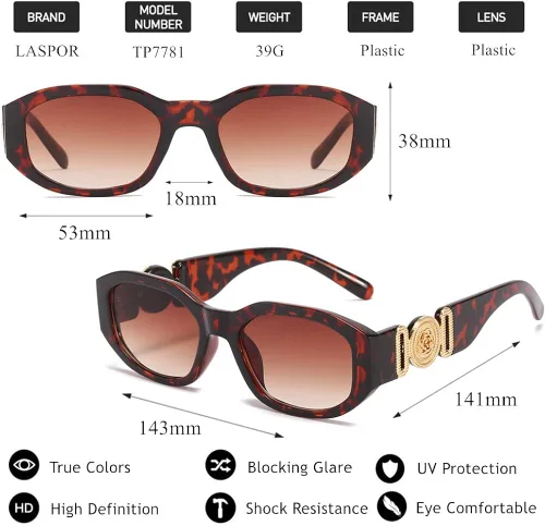 Vista 6 de LASPOR Gafas de sol irregulares para mujeres y hombres, modernas, retro, vintage, rectangulares, persianas hexagonales, protección UV400