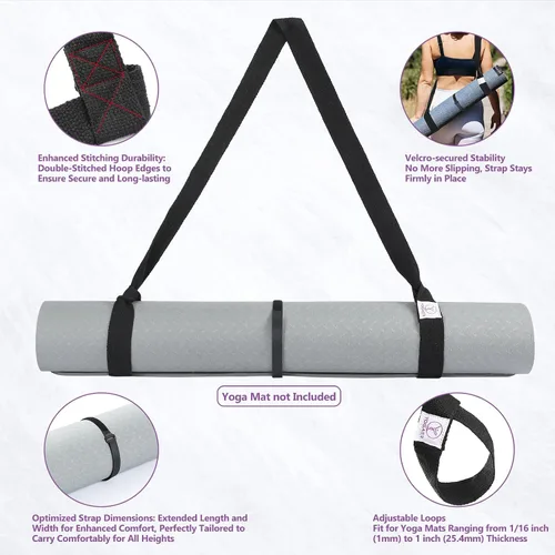 Vista 5 de Yoga Mat Carrier Strap, Adjustable Thick Straps Sling for Carrying Large Mats, Stretching Band 1 pieza clásico negro