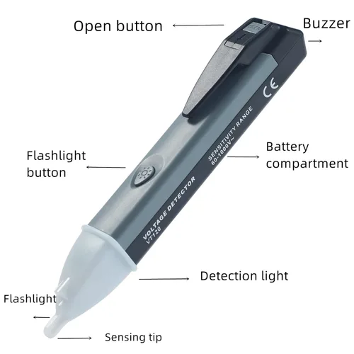 Vista 2 de Herramientas de prueba de voltaje sin contacto, linterna LED, alarma de zumbador, lápiz detector de voltaje CA, rango de prueba 60V - 1000V
