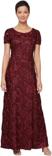 Vista 10 de Alex Evenings Women's Long Rosette Mother of The Bride Dress with Short Sleeves Bígaro cepillado