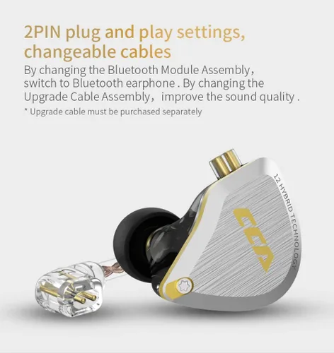 Vista 6 de CCA C12 Monitores intrauditivos, audífonos IEM HiFi estéreo híbridos 5BA+1DD con aislamiento de ruido con cable con cable desmontable sin enredos