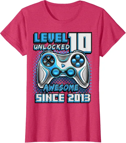 Vista 8 de Level 10 Unlocked Awesome 2013 Video Game 10th Birthday Boy T-Shirt, Negro