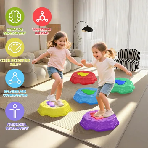 Vista 8 de Piedras Saltarinas para Niños con Luz y Música, Juguete Sensorial para Pequeñitos para Curso de Obstáculos y Coordinación, Regalos de Cumpleaños