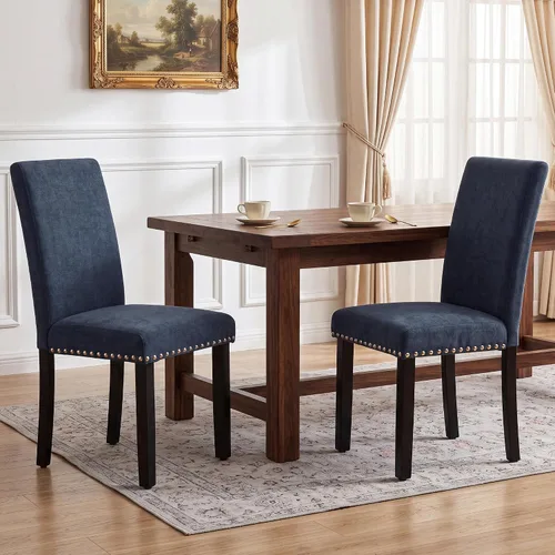 Vista 8 de LSSBOUGHT Sillas de comedor tapizadas con patas de madera maciza