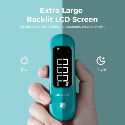 Vista 2 de pack all Báscula de equipaje de 110 libras, báscula digital de equipaje de mano, báscula de peso para maleta de viaje con pantalla LCD, batería