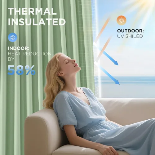 Vista 5 de Joydeco Cortinas opacas de lino para dormitorio, con ojales de 90 pulgadas de largo, cortinas resistentes para sala de estar, cortinas con Verde
