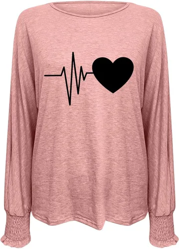 Vista 5 de Tuianres Womens Long Sleeve Tops Lightweight Casual Tee Blouse Round Neck Pullover Tops 2023 Fall Long Sleeve Graphic T-Shirt