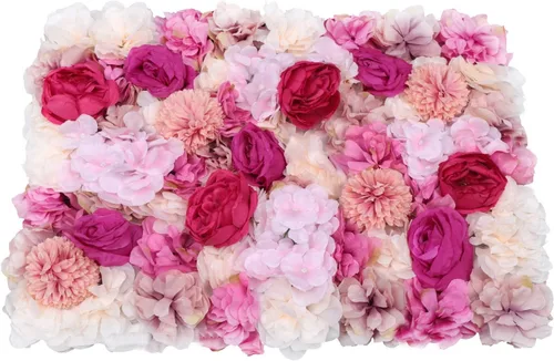 Vista 13 de Paneles de flores artificiales para decoración de pared, 6 piezas de rosas falsas, peonía, eucalipto, telón de fondo de pared de rosas para fiesta 6