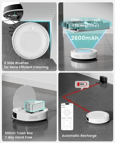 Vista 7 de Lefant M310 Ultra Robot Vacuum and Mop, 6000Pa Suction-Slim Robotic Cleaner with ToF LiDAR Navigation, Accurate Obstacle Avoidance, WiFi/App/Alexa