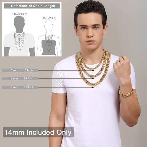 Vista 7 de Collar de cadena de eslabones cubanos de acero inoxidable chapado en oro de 18 quilates para hombre