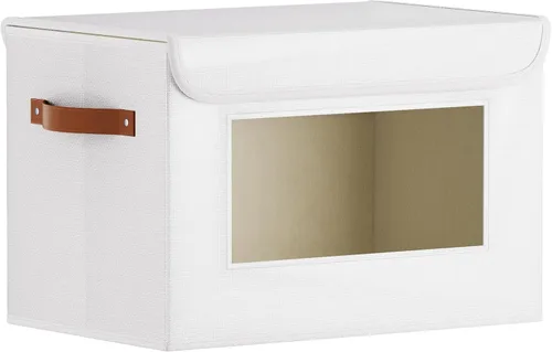 Vista 19 de Cajas de almacenamiento plegables con tapas, organizadores de armario de lino, contenedores de almacenamiento de 10.2 x 7.8 x 6.7 pulgadas para Beige