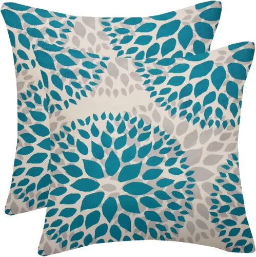 Vista 30 de Fundas de almohada azul marino verde 16x16 pulgadas, juego de 2 fundas de almohada rústicas, almohadas decorativas de aguamarina naranja floral